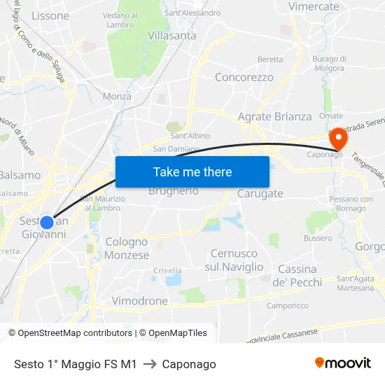 Sesto 1st May FS M1 to Caponago map
