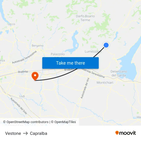 Vestone to Capralba map