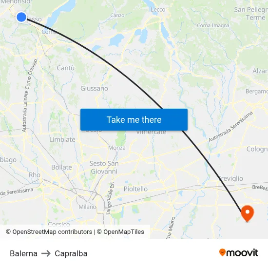 Balerna to Capralba map