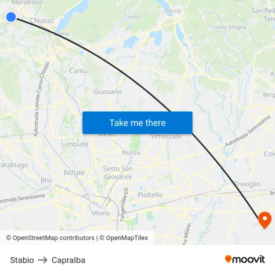 Stabio to Capralba map
