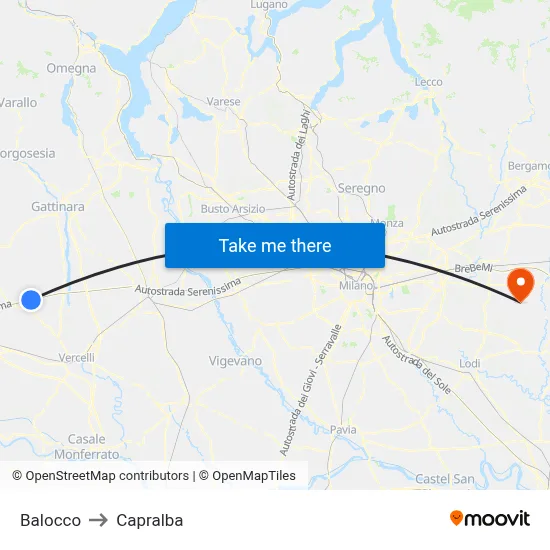 Balocco to Capralba map