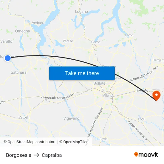 Borgosesia to Capralba map