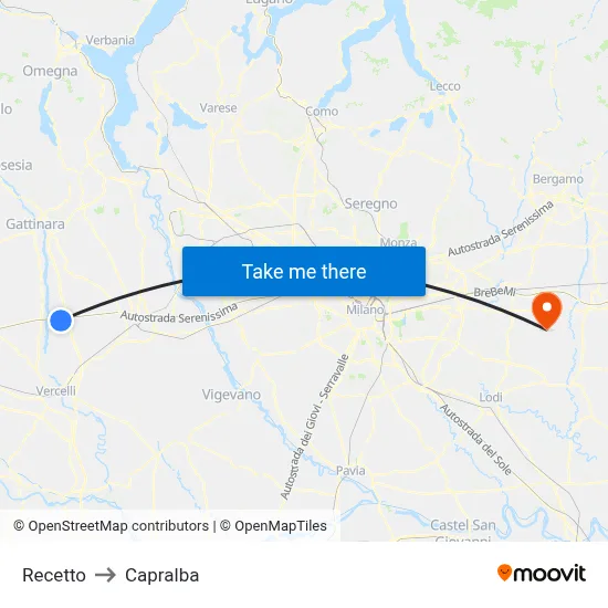 Recetto to Capralba map