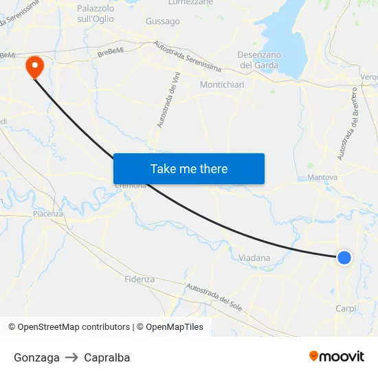 Gonzaga to Capralba map