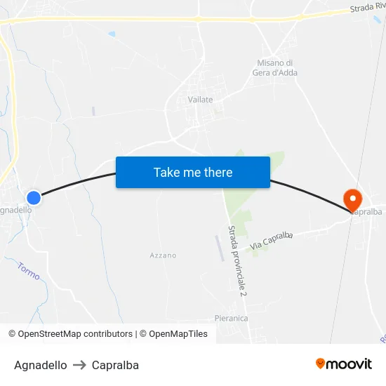 Agnadello to Capralba map