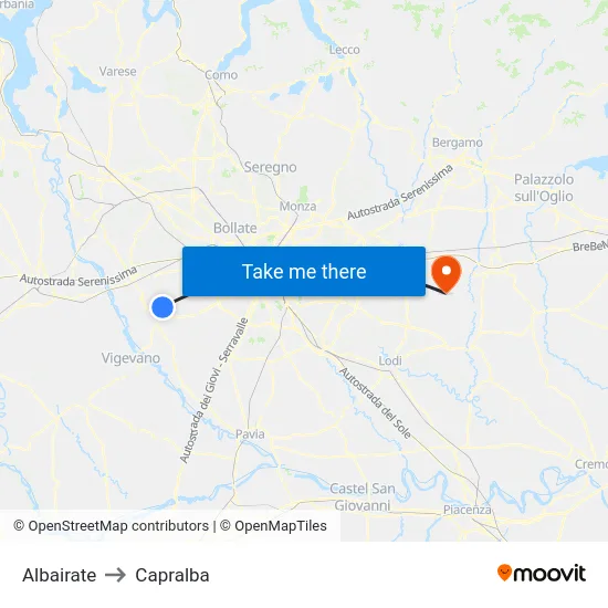Albairate to Capralba map