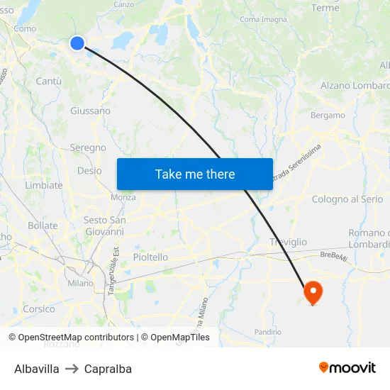 Albavilla to Capralba map