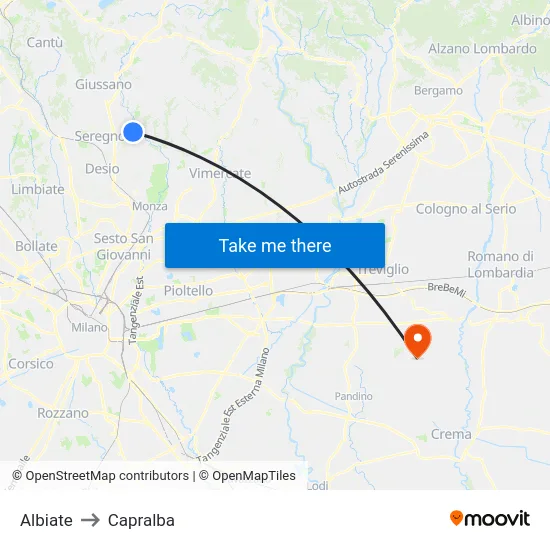 Albiate to Capralba map