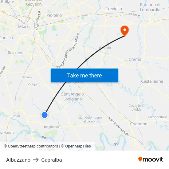 Albuzzano to Capralba map