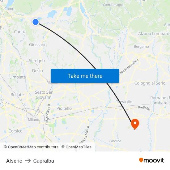 Alserio to Capralba map