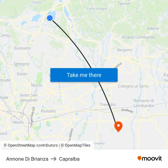 Annone Di Brianza to Capralba map