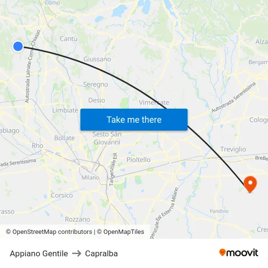 Appiano Gentile to Capralba map