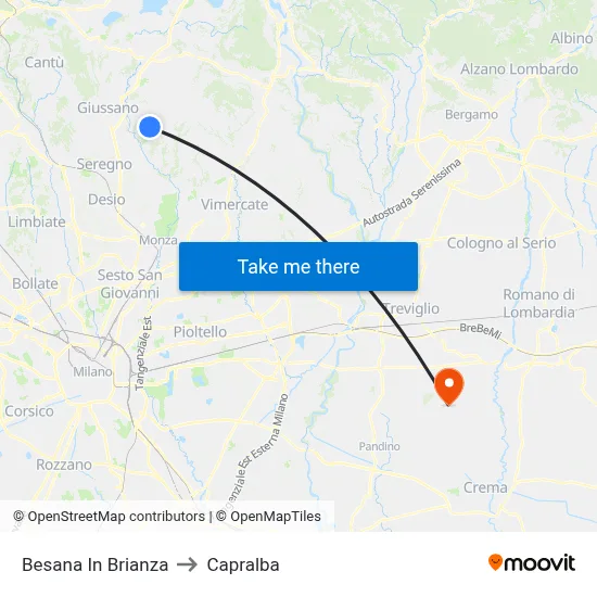 Besana In Brianza to Capralba map