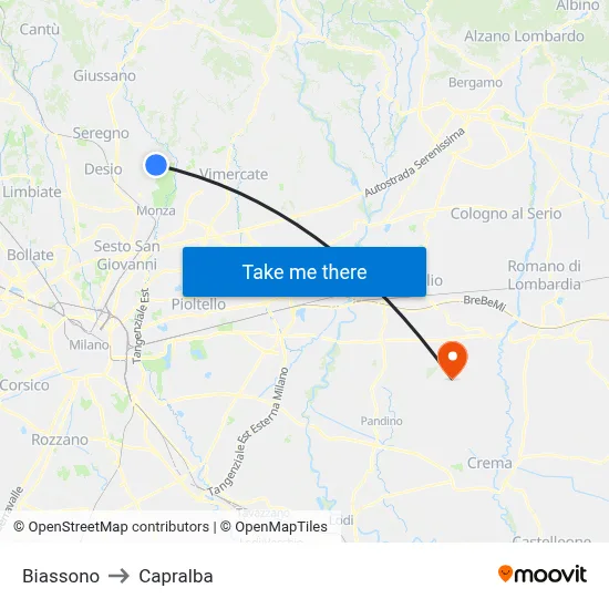 Biassono to Capralba map