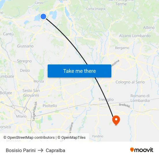 Bosisio Parini to Capralba map