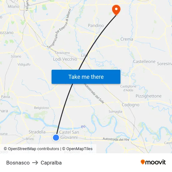 Bosnasco to Capralba map