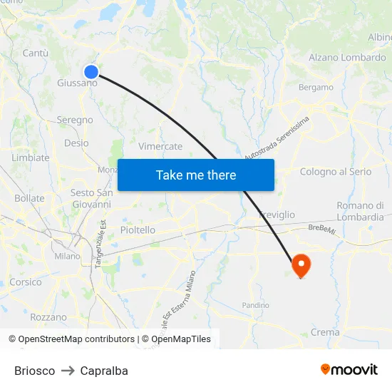 Briosco to Capralba map