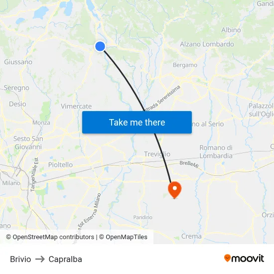 Brivio to Capralba map