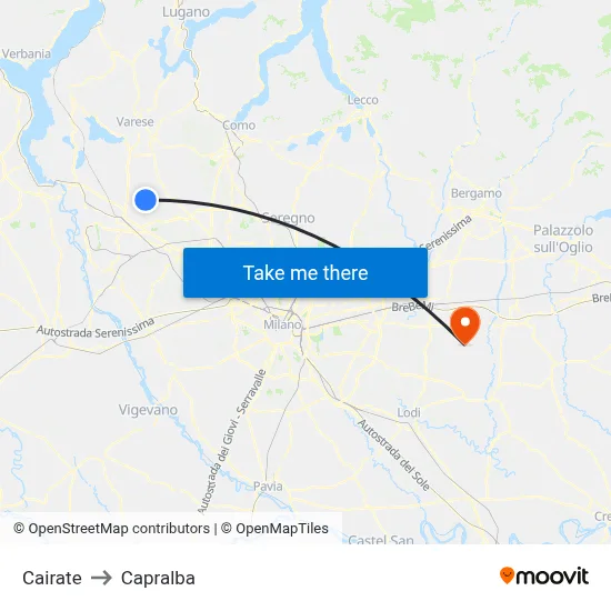 Cairate to Capralba map