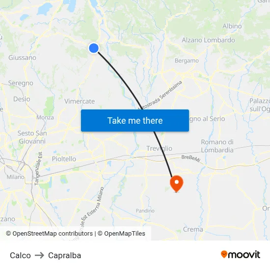 Calco to Capralba map