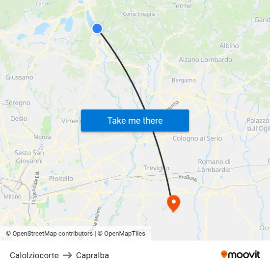 Calolziocorte to Capralba map