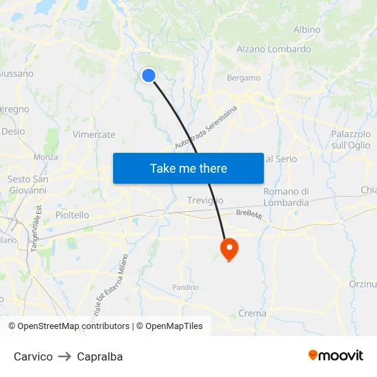 Carvico to Capralba map