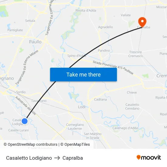 Casaletto Lodigiano to Capralba map