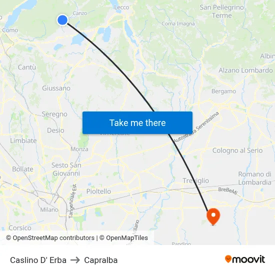 Caslino d'Erba to Capralba map