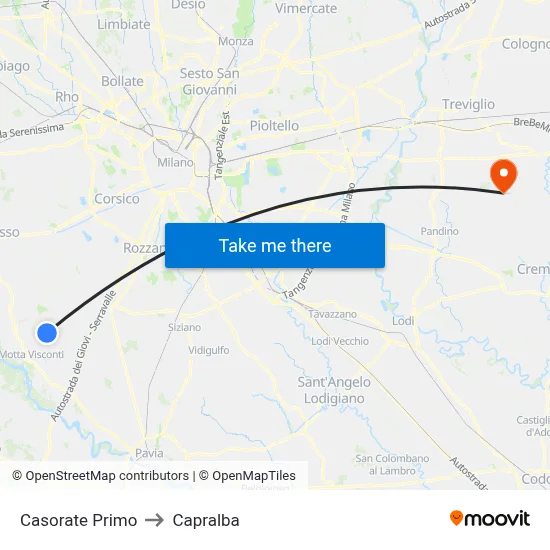 Casorate Primo to Capralba map