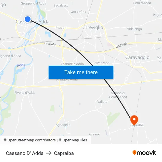 Cassano D' Adda to Capralba map