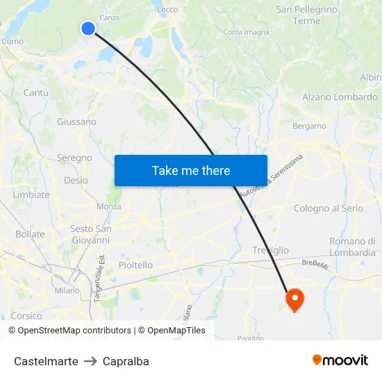Castelmarte to Capralba map