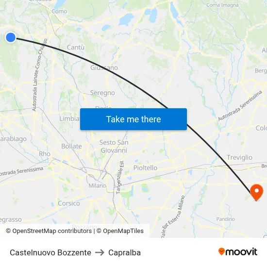 Castelnuovo Bozzente to Capralba map
