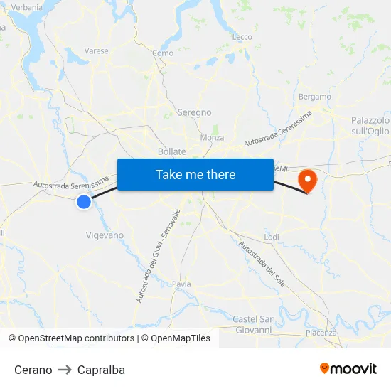 Cerano to Capralba map