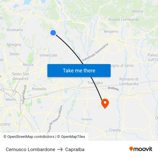 Cernusco Lombardone to Capralba map