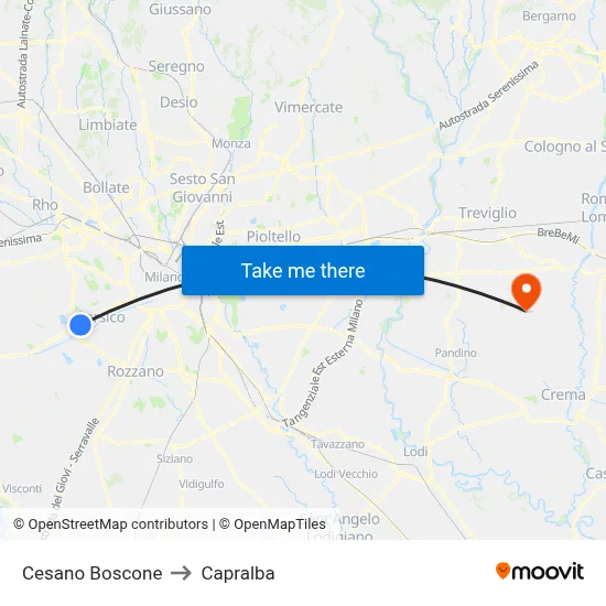 Cesano Boscone to Capralba map