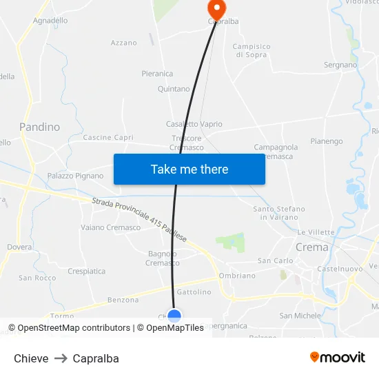 Chieve to Capralba map
