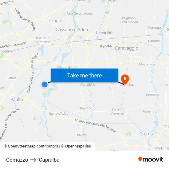Comazzo to Capralba map