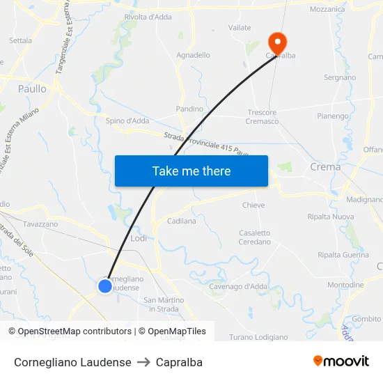 Cornegliano Laudense to Capralba map