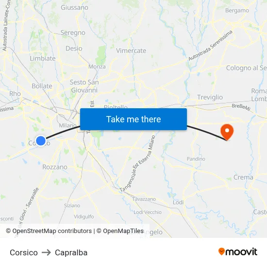 Corsico to Capralba map