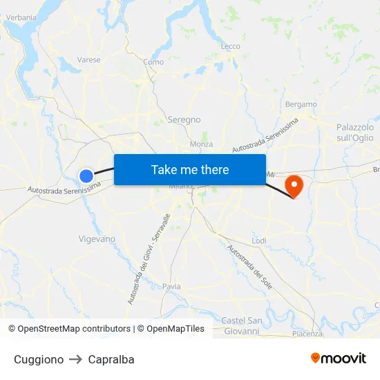 Cuggiono to Capralba map