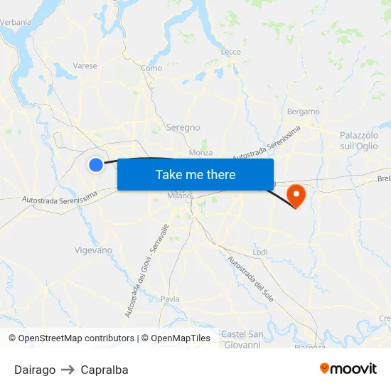 Dairago to Capralba map