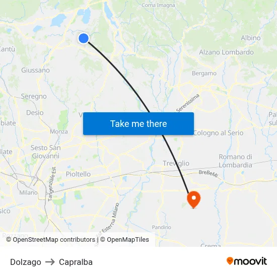 Dolzago to Capralba map