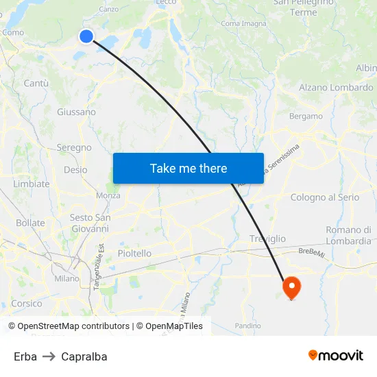 Erba to Capralba map