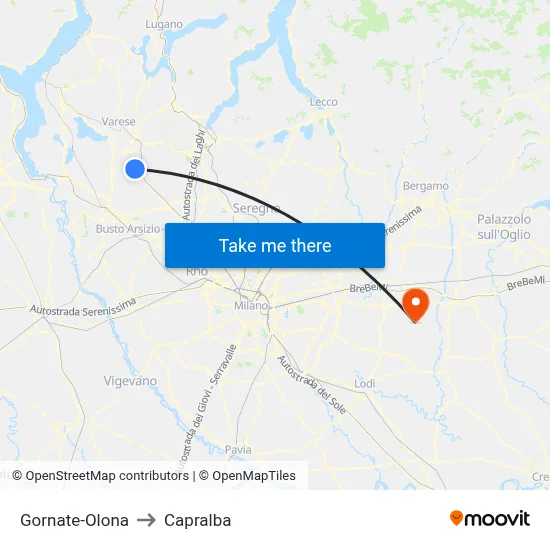 Gornate-Olona to Capralba map