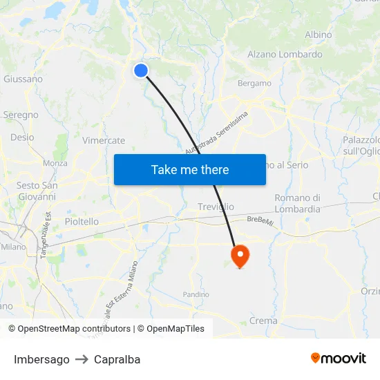 Imbersago to Capralba map