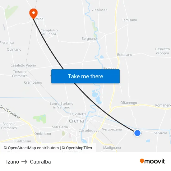 Izano to Capralba map