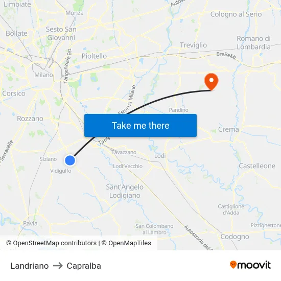 Landriano to Capralba map