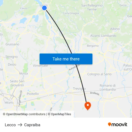 Lecco to Capralba map