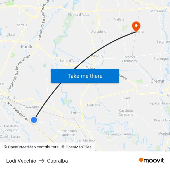 Lodi Vecchio to Capralba map