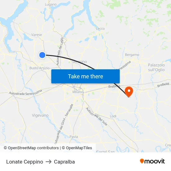 Lonate Ceppino to Capralba map